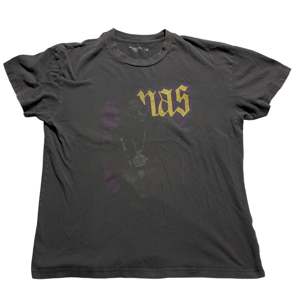 Abercrombie & Fitch x NAS Soft AF Tee Washed Black Relaxed Fit Men Large T-Shirt